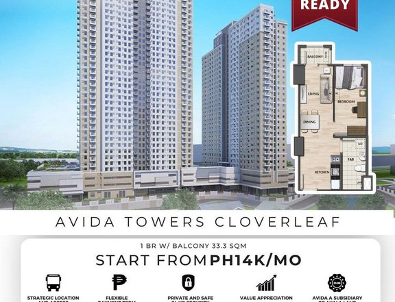 1BR w/ Balcony Unit 33.3 SQM  For Sale in Avida Towers Clover Leaf