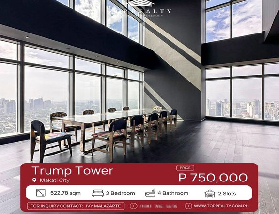 Trump Tower, 3BR Luxurious Condo for Rent in Century City, Makati