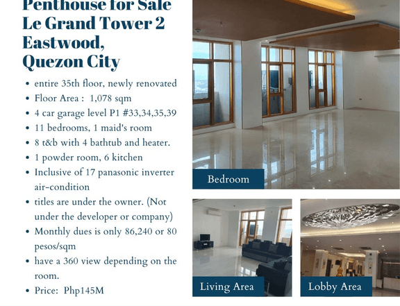 Penthouse for Sale Le Grand Tower 2 Eastwood,  Quezon City