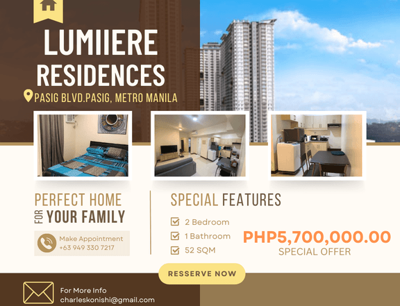 RFO 52.00 sqm FURNISHED 2-bedroom Condo For Sale in Pasig Metro Manila