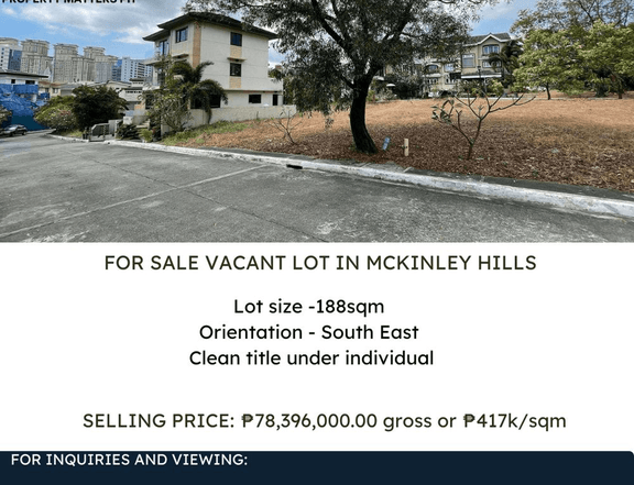 FOR SALE VACANT LOT IN MCKINLEY HILL VILLAGE
