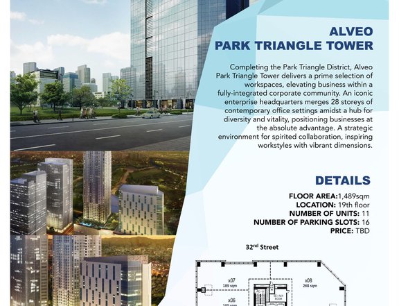 Office for Lease 19th Floor in Alveo Park Triangle Tower, Taguig.