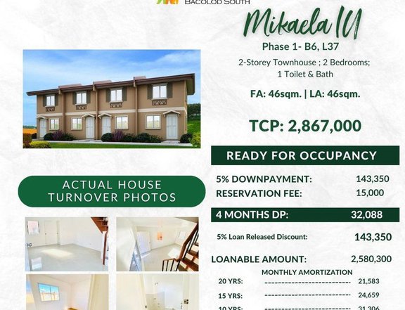2-bedroom Mikaela Inner Unit Townhouse For Sale in Negros Occidental