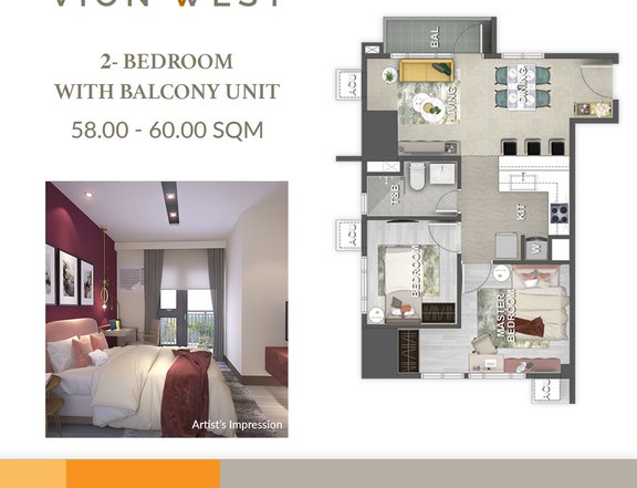 Vion West 58 sqm 2 Bedroom Unit in Makati City
