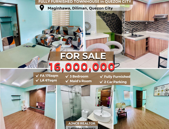 FULLY FURNISHED 3 BEDROOM TOWNHOUSE w/ 2 PARKING - DILIMAN QUEZON CITY