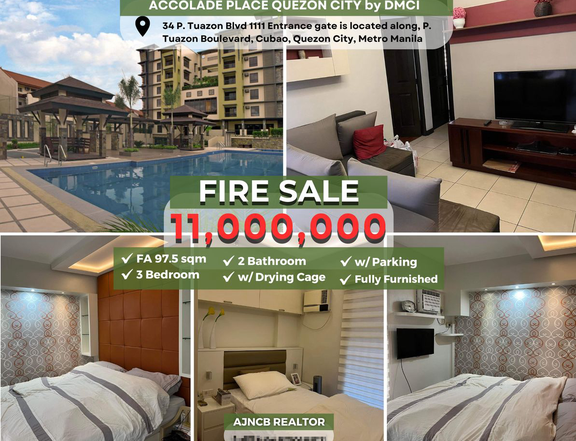 CORNER 3 BEDROOM FULLY FURNISHED w/ PARKING - ACCOLADE PLACE P TUAZON