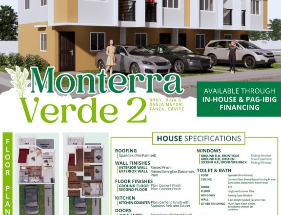 Affordable Townhouse and lot For Sale in monterra verde 2  Biga and Sanja Mayor Tanza, Cavite