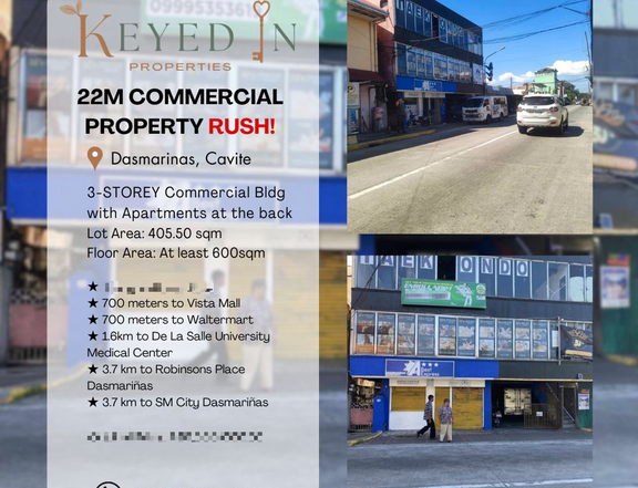 RUSH SALE, BAGSAK PRESYO! 22M 3-STOREY Commercial Building with Apartments at the back