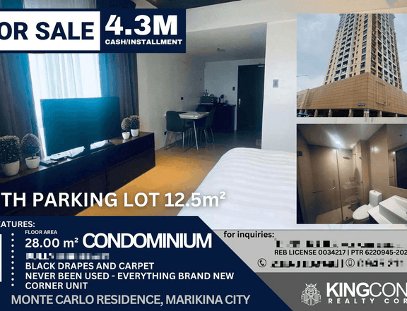 28.00 sqm 1-bedroom Monte Carlo Residence, Sta Lucia Mall Condo For Sale in Marikina Metro Manila