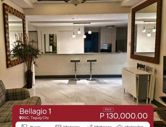 96.00 sqm 2-bedroom Condo For Rent in BGC, Taguig at Bellagio 1