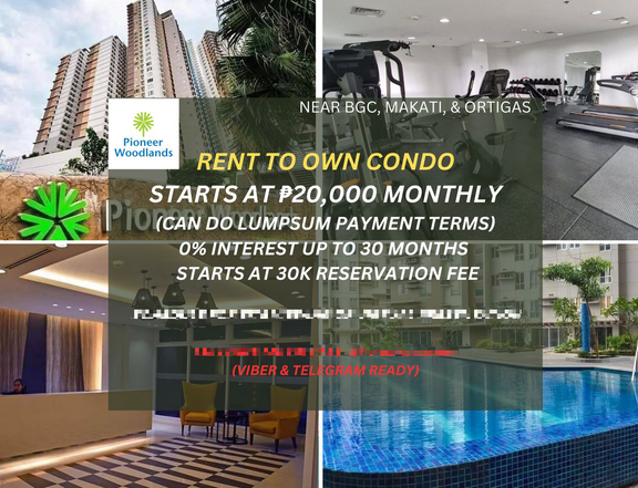 RUSH SALE STUDIO, 1BR, & 2BR RENT TO OWN CONDO(RFO) IN PIONEER WOODLANDS MANDALUYONG NEAR ORTIGAS