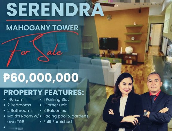 FOR SALE: Luxury Fully-Furnished 2-Bedroom Corner Unit at One Serendra, Mahogany Tower, BGC Taguig