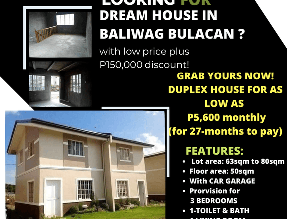 Murang Bahay Duplex House in Baliwag Bulacan with discount of P150,000