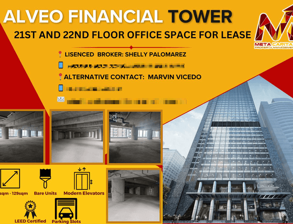 Office Space for Lease 21st and 22nd Floor in Alveo Financial Tower