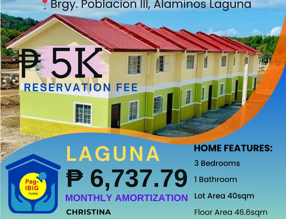 Affordable  3-bedroom Townhouse for Sale thru Pag IBIG in Alaminos Laguna for as low as 6K monthly
