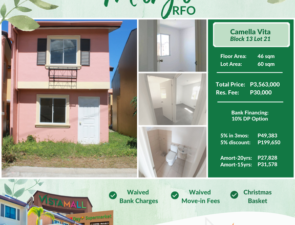 RFO in Cavite | 5% Move-in | Camella Marga Model 2 Bedrooms