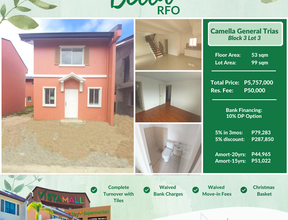 RFO in Cavite | 5% Move-in | Camella Bella Model 2 Bedrooms