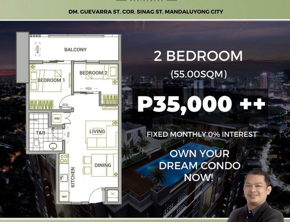 55.00sqm Sage Residences 2 Bedroom Pre-selling condo for sale in Mandaluyong City