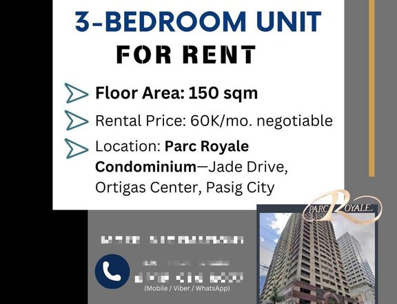 3-Bedroom Residential Condo For Rent in Ortigas Center Pasig