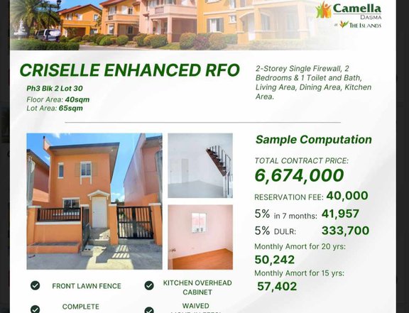 Brandnew 2-bedroom Single Attached House For Sale in Camella Dasmarinas Cavite