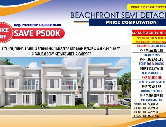 Pre selling beach front house and lot 1 unit left .