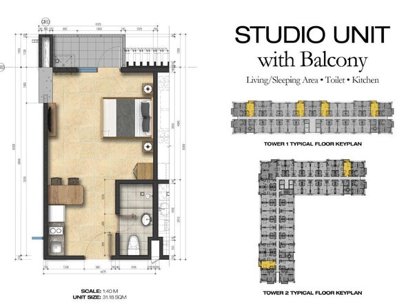 Studio unit with Balcony