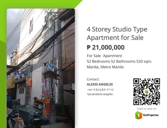 4 Storey Studio Type Apartment for Sale