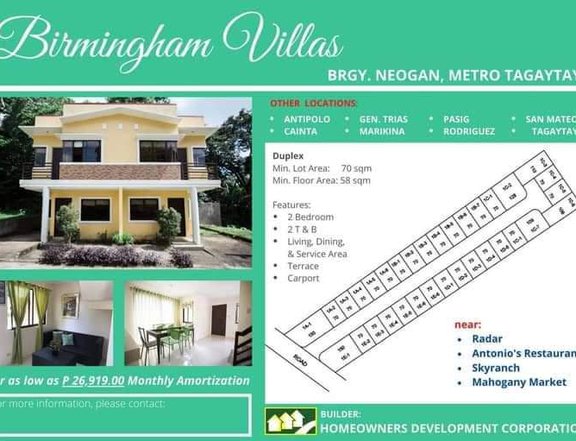 Duplex / Twin House For Sale in Metro Tagaytay