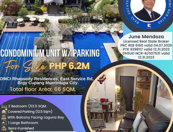53.50sqm 2 Bedroom Condo with Parking For Sale Rhapsody Residences