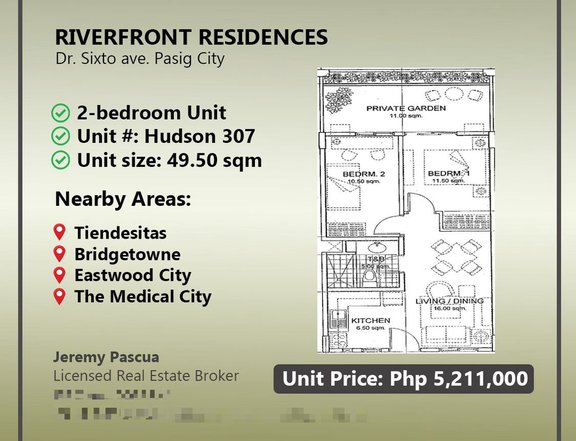 : 2-bedroom Condo Unit in Riverfront Residences near Bridgetowne