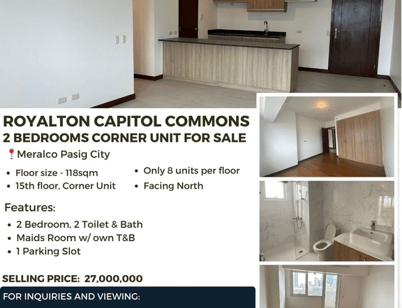 Royalton Capitol Commons  2 Bedrooms Corner Unit for Sale