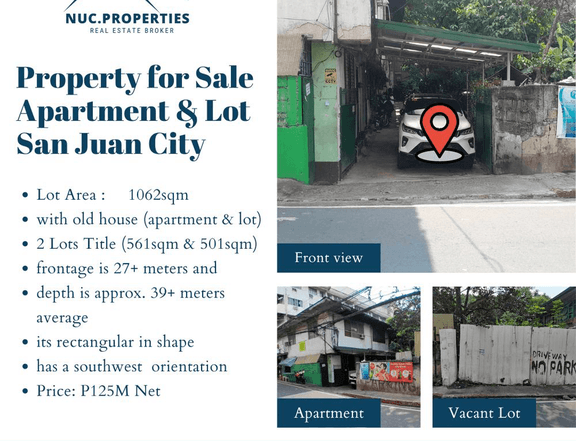 1,062 sqm Commercial Property for Sale Apartment & Lot  San Juan City