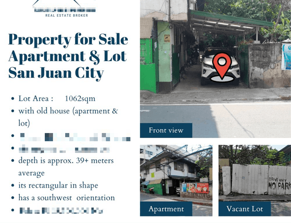 1,062 sqm Commercial Property for Sale Apartment & Lot  San Juan City