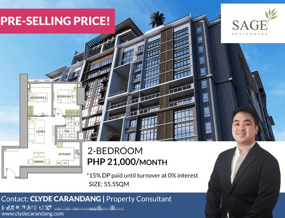 2BR 55.5SQM 24k/mo | Sage Residences Preselling in Mandaluyong