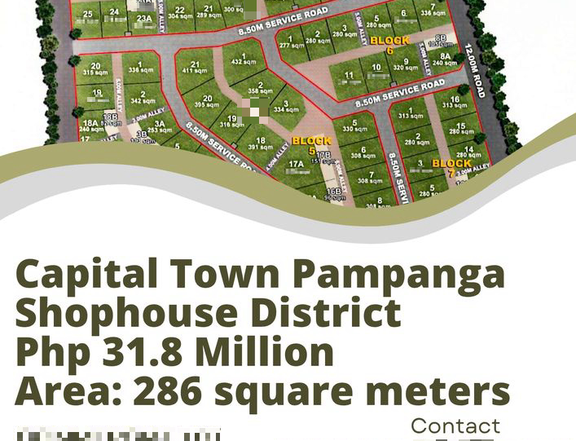 Town Pampanga Shophouse District Commercial Lot 286 sqm Php 31.8M