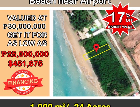 1,000 m2 / .25 Acres White Sand Sunset Titled Beach near Airport