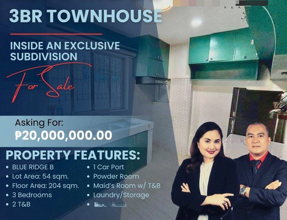 Pre-Owned 3-bedroom Townhouse For Sale in Blue Ridge Quezon City