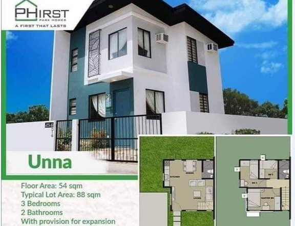 PHIRST PARK HOMES UNNA REGULAR WITH 3 BEDROOM  IN CALAMBA LAGUNA