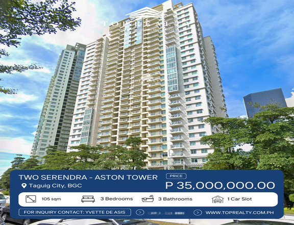 3BR 3 Bedroom Condo for Sale in Two Serendra, BGC, Taguig City