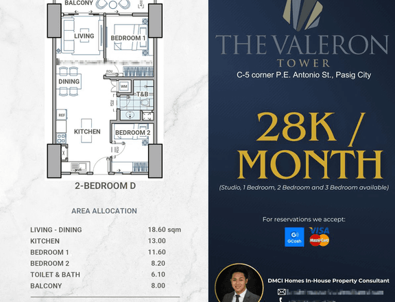 28K/MONTH Preselling Discounted 65.50 sqm 2-bedroom Condo For Sale in Pasig Metro Manila by DMCI