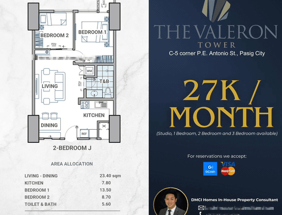 27K/MONTH Preselling Discounted 59.00 sqm 2-bedroom Condo For Sale in Pasig Metro Manila by DMCI