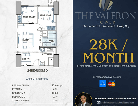 28K/MONTH Preselling Discounted 61.00 sqm 2-bedroom Condo For Sale in Pasig Metro Manila by DMCI