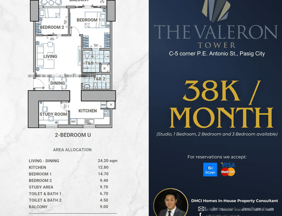 38K/MONTH Discounted 91.00 sqm 2-bedroom Condo For Sale in Pasig Metro Manila by DMCI