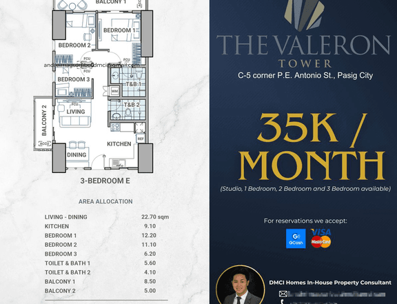 35K/MONTH Preselling Discounted 84.50 sqm 3-bedroom Condo For Sale in Pasig Metro Manila