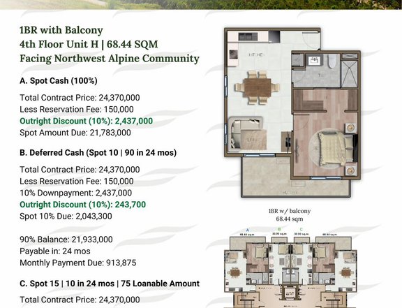 68.44 sqm 1-bedroom Condo For Sale in Tagaytay