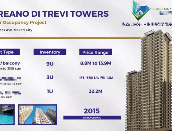 Condo for Sale Laureano Di Trevi Towers Chino Roces Makati 1Br Rent to own