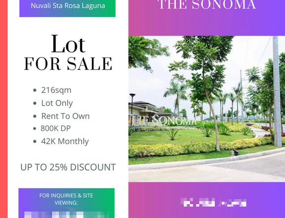 216 sqm Residential Lot For Sale in Nuvali Santa Rosa Laguna Rent To Own