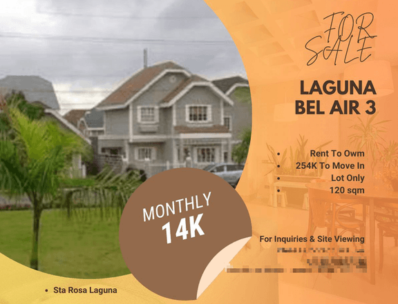 120 sqm Residential Lot For Sale in Santa Rosa Laguna 14K Monthly