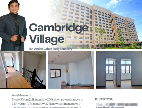 2 bedroom for sale in Cambridge Village at Pasig Cainta Boundery low DP move in agad