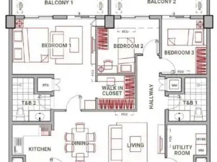 101.5 sqm 3-bedroom Residential Condo For Sale in Mulberry Place, Taguig